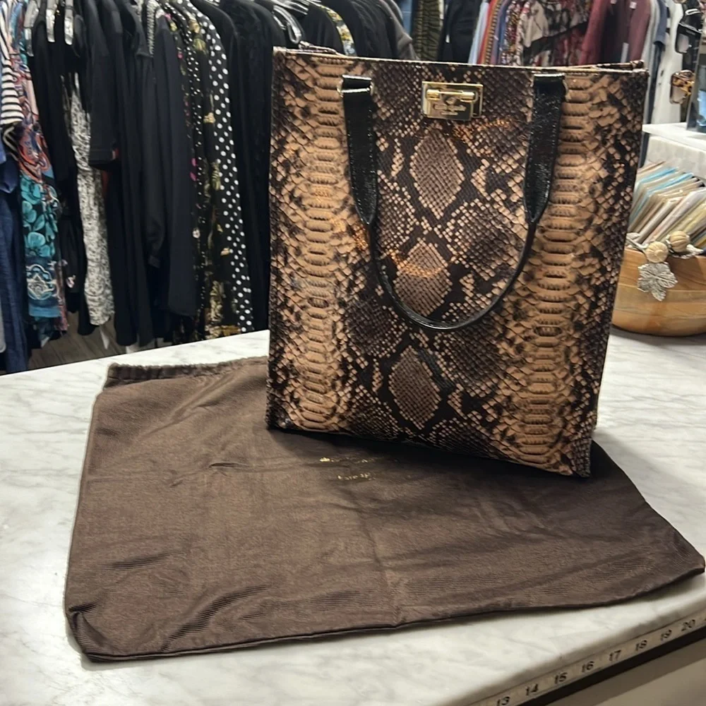 Kate Spade Millenium Park Pacey Python Tote Handbag Brown and Black